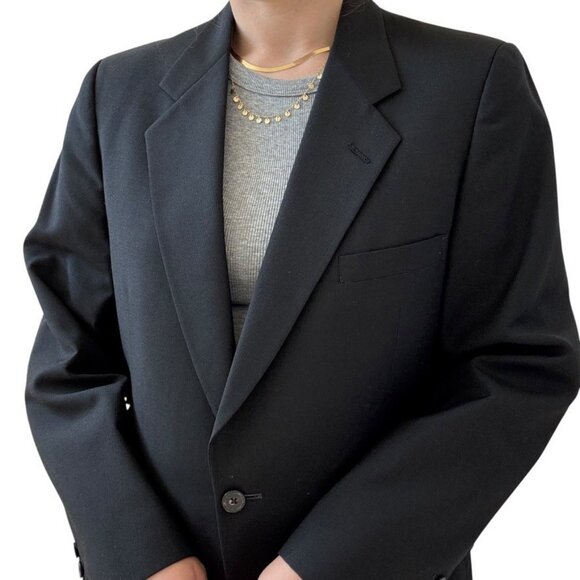 Vintage Givenchy Mens Black 100% Wool Sport Coat Oversized Blazer Suit Set 40R - Picture 5 of 9